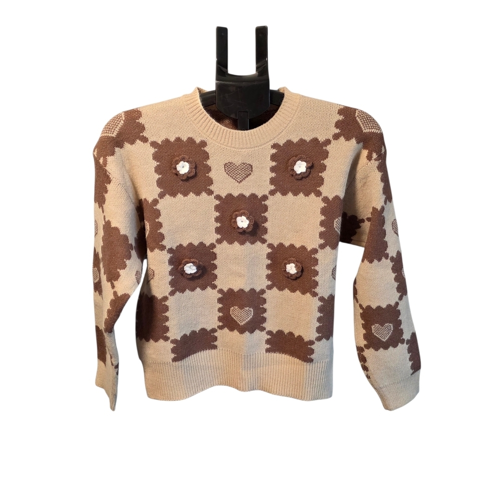 Sunday Up Brown and Cream Patterned Sweater